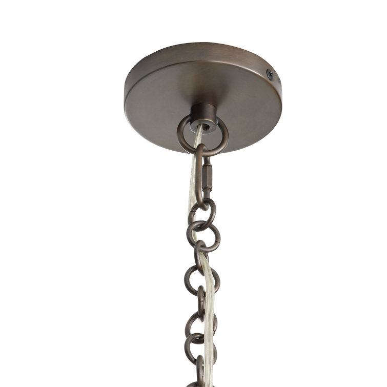 White Linen and Bronze Drum Pendant Light