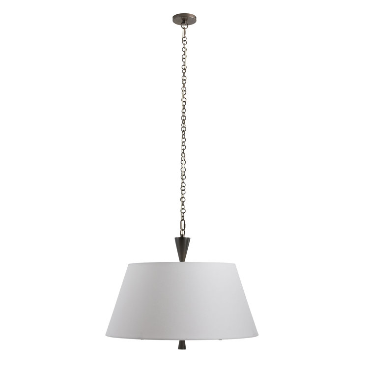 White Linen and Bronze Drum Pendant Light