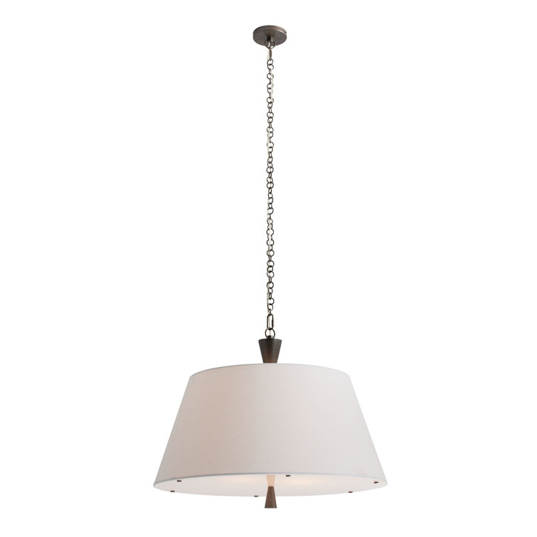 White Linen and Bronze Drum Pendant Light