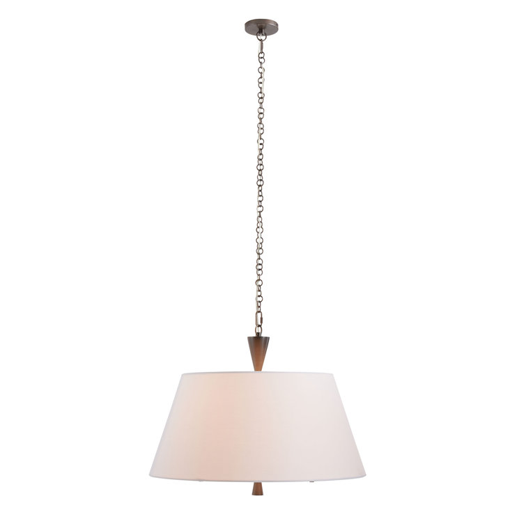 White Linen and Bronze Drum Pendant Light