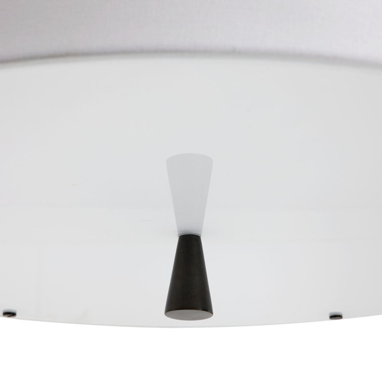 White Linen and Bronze Drum Pendant Light