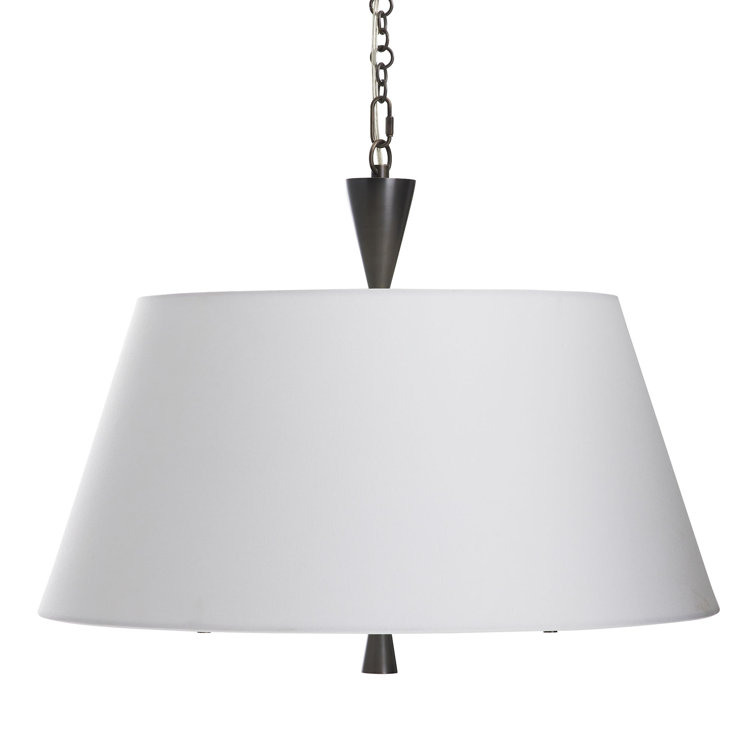 White Linen and Bronze Drum Pendant Light