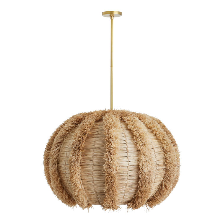 Natural Raffia Globe Pendant with Gold Accents