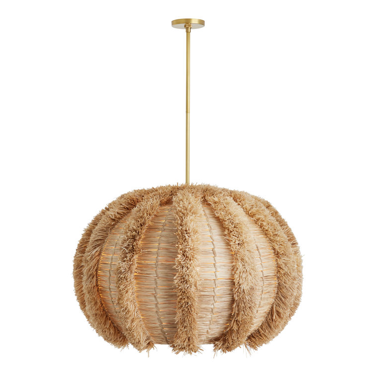 Natural Raffia Globe Pendant with Gold Accents