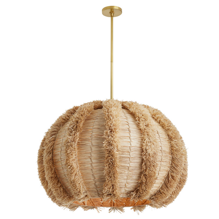 Natural Raffia Globe Pendant with Gold Accents