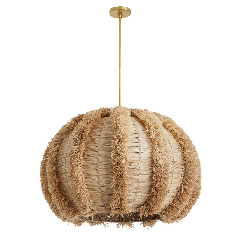 Natural Raffia Globe Pendant with Gold Accents