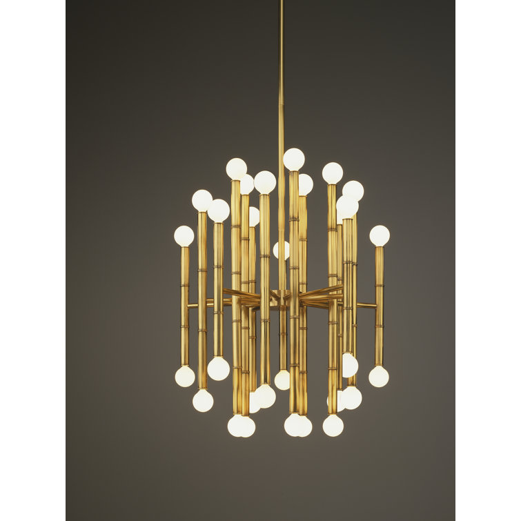 Antique Brass Bamboo-Inspired 30-Light Chandelier