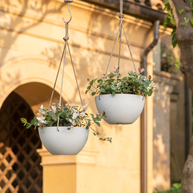 White Honeycomb 10" Hanging Planters with Nylon Rope, Set of 2