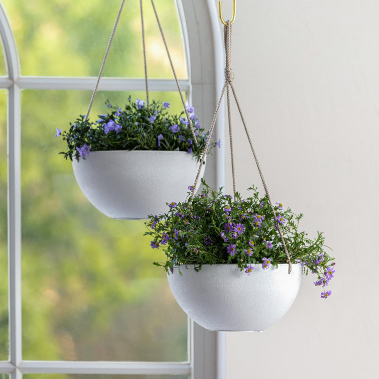 White Honeycomb 10" Hanging Planters with Nylon Rope, Set of 2