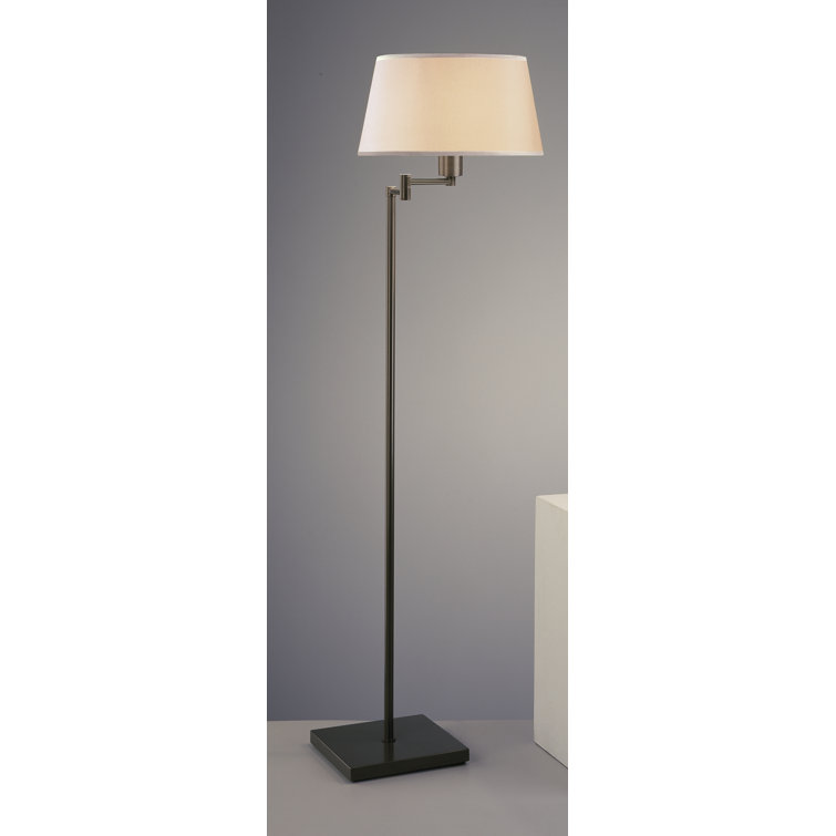 Adjustable Dark Bronze Swing Arm Floor Lamp with Fabric Shade