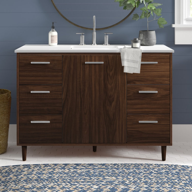 Walnut 48" Solid Wood and MDF Bathroom Vanity with Engineered Marble Top