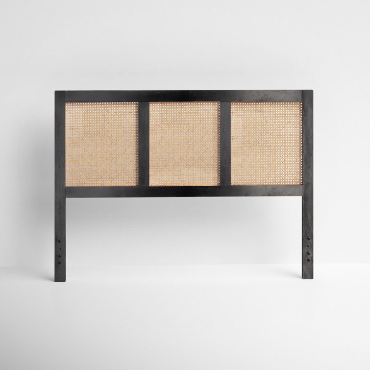 Breezy Tropical Queen-Sized Black and Natural Wood Cane Headboard