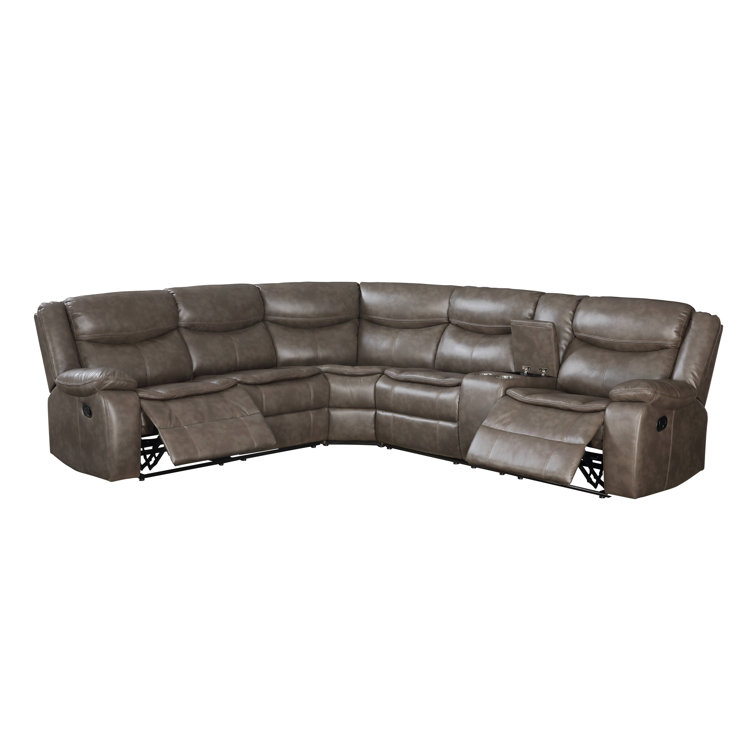 Luxurious Taupe Leather-Aire 3-Piece Tufted Sectional with Cup Holders
