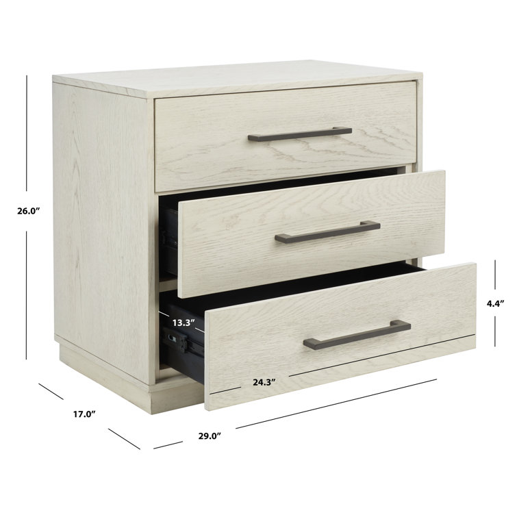 Mallory Whitewash Contemporary 3-Drawer Nightstand with Bronze Pulls