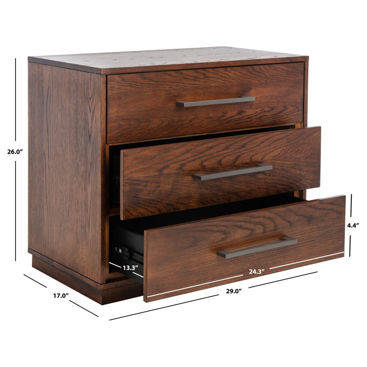 Mallory Dark Brown 3-Drawer Wood Nightstand