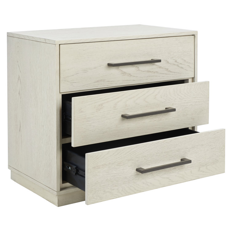 Mallory Whitewash Contemporary 3-Drawer Nightstand with Bronze Pulls