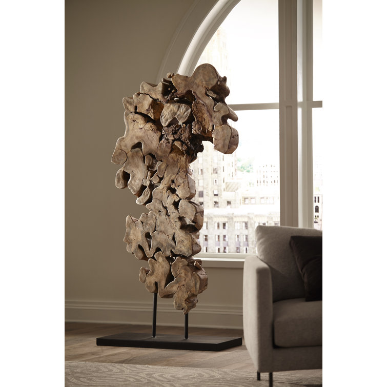 Pipal Wood Modern Organic Sculpture in Black/Brown
