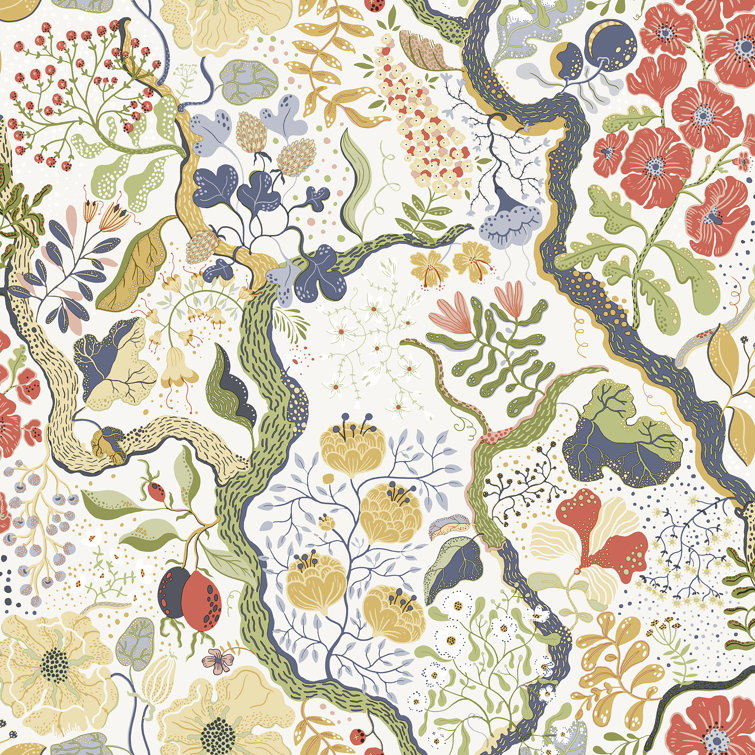 Ann Garden Floral Vines Non-Woven Wallpaper - White and Green