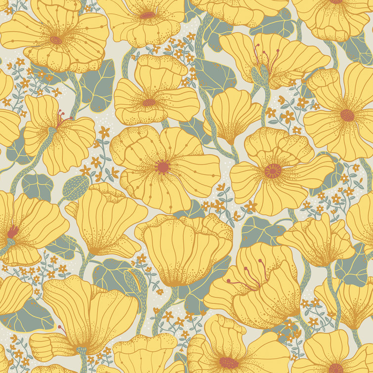 Matilda Yellow Poppy Fields Non-Pasted Washable Wallpaper