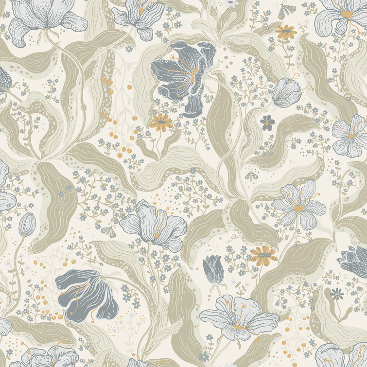 Light Blue and Beige Floral Non-Woven Wallpaper Roll