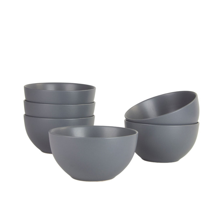Gray Matte Stoneware Round Cereal Bowls, Set of 6
