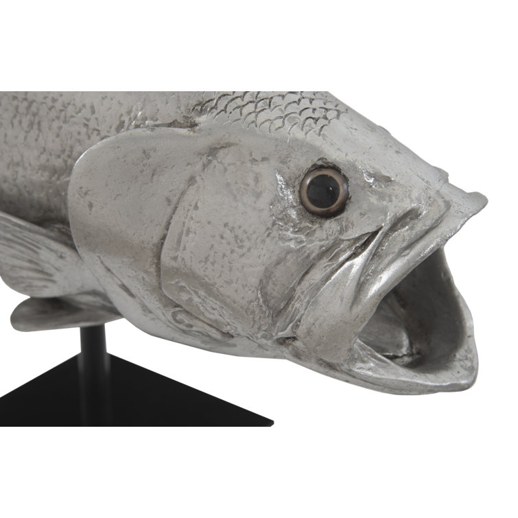 Silver Aluminum Large Mouth Bass Fish Sculpture