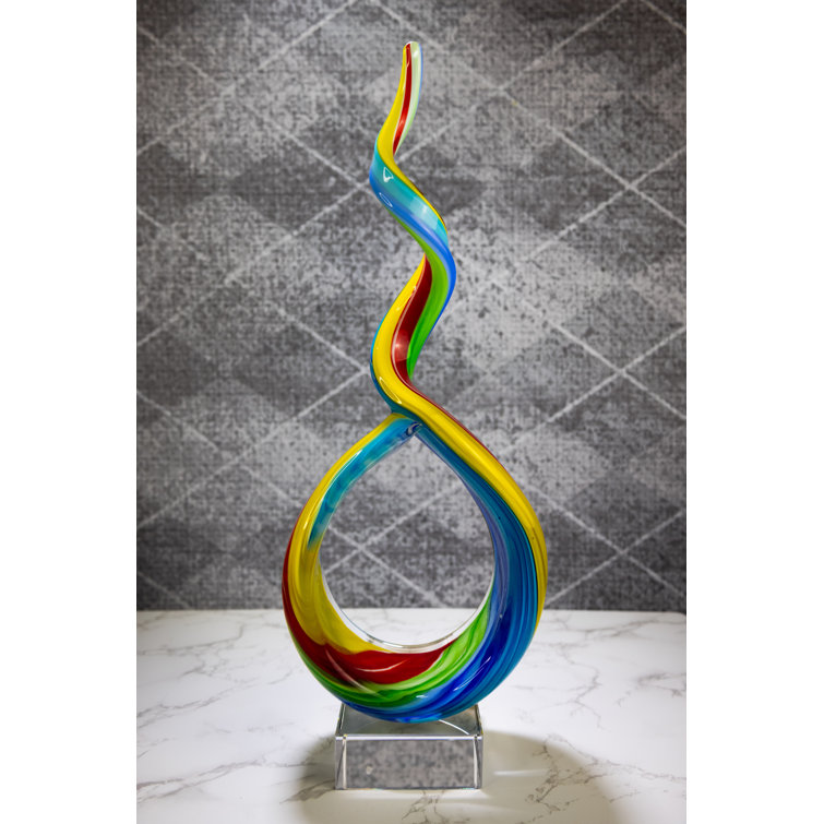 Elegant Murano-Style 18" Rainbow Ribbon Glass Figurine