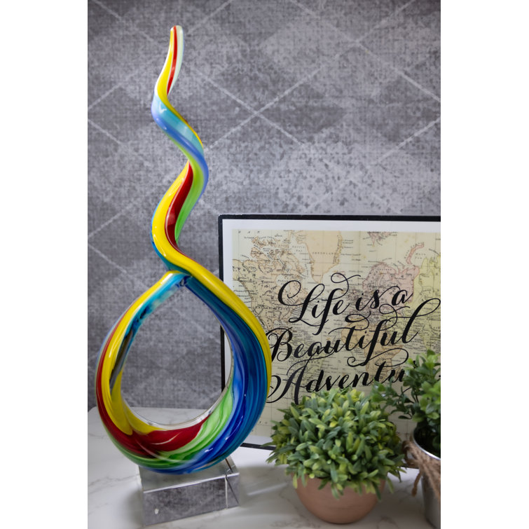 Elegant Murano-Style 18" Rainbow Ribbon Glass Figurine