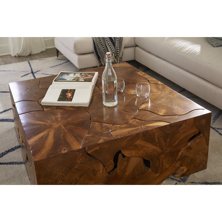 39" Natural Teak Solid Wood Square Coffee Table