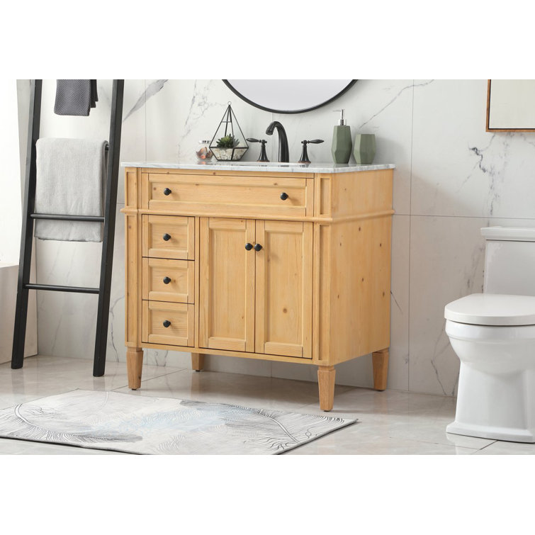 Natural Wood 36'' Single Bathroom Vanity with Marble Countertop