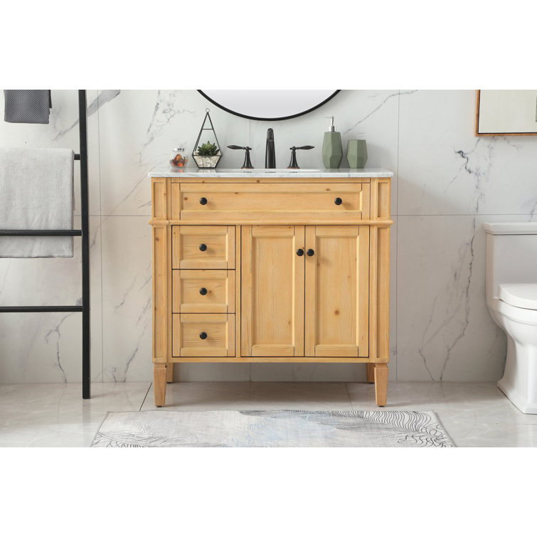 Natural Wood 36'' Single Bathroom Vanity with Marble Countertop