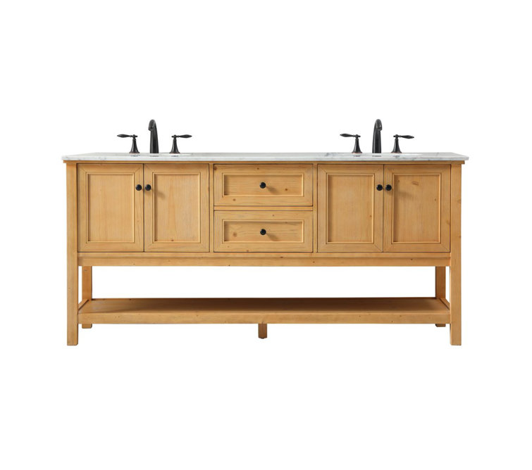 Natural Wood 72'' Double Bathroom Vanity with Carrara Marble Top