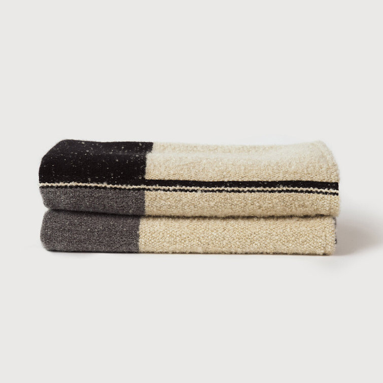 Contemporary Black and Beige Wool Reversible Throw Blanket