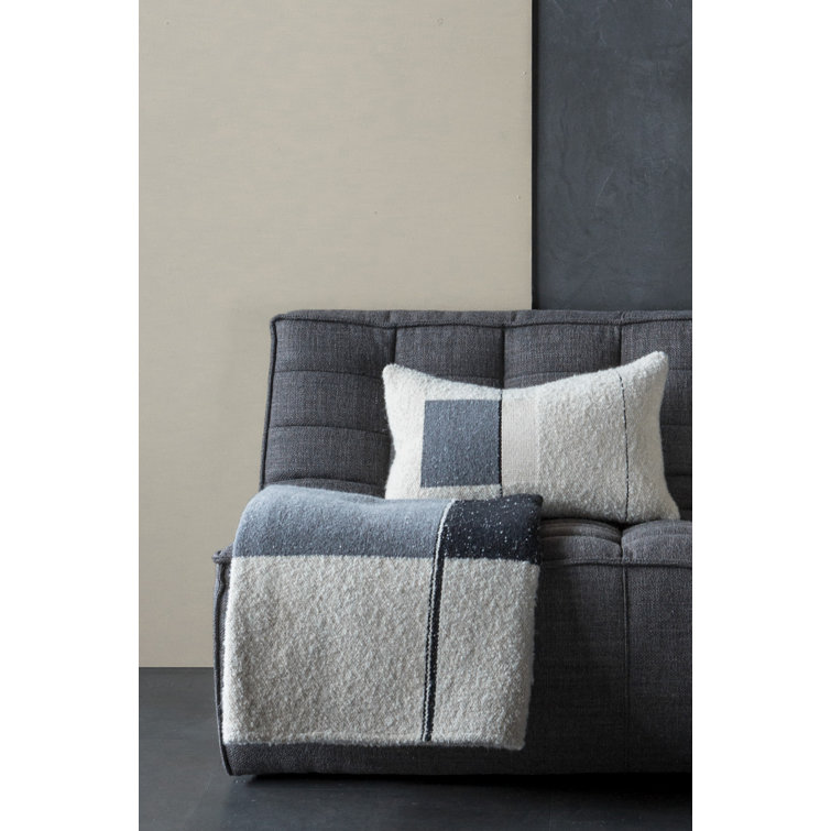 Contemporary Black and Beige Wool Reversible Throw Blanket