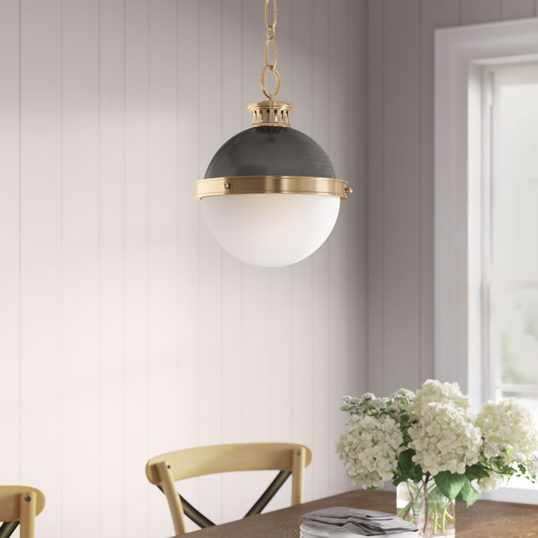 Aged Antique Distressed Bronze Globe Pendant with Opal Glass Shade