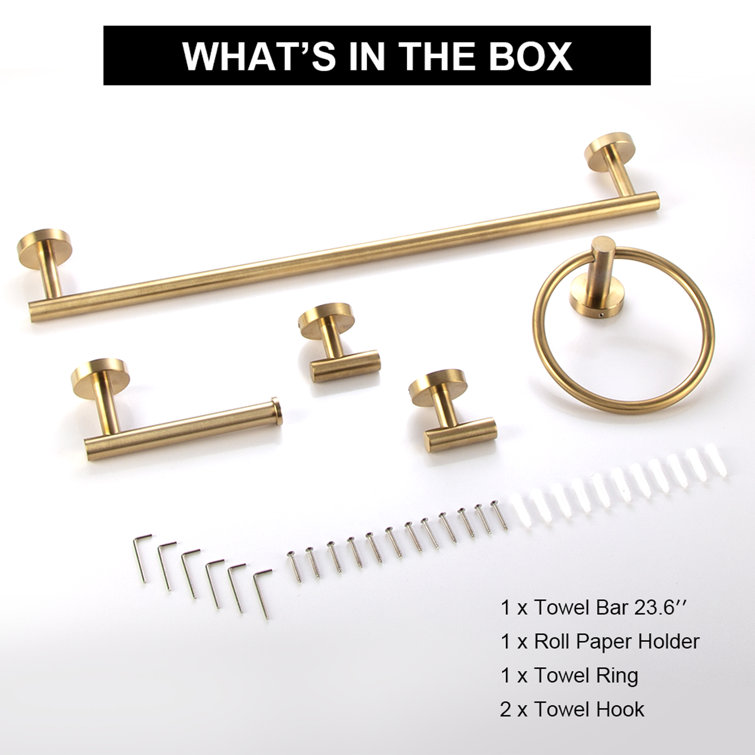 Brushed Gold 5-Piece Stainless Steel Bathroom Hardware Set