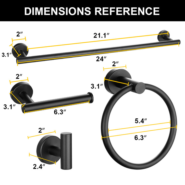 Matte Black Stainless Steel 5-Piece Bathroom Hardware Set