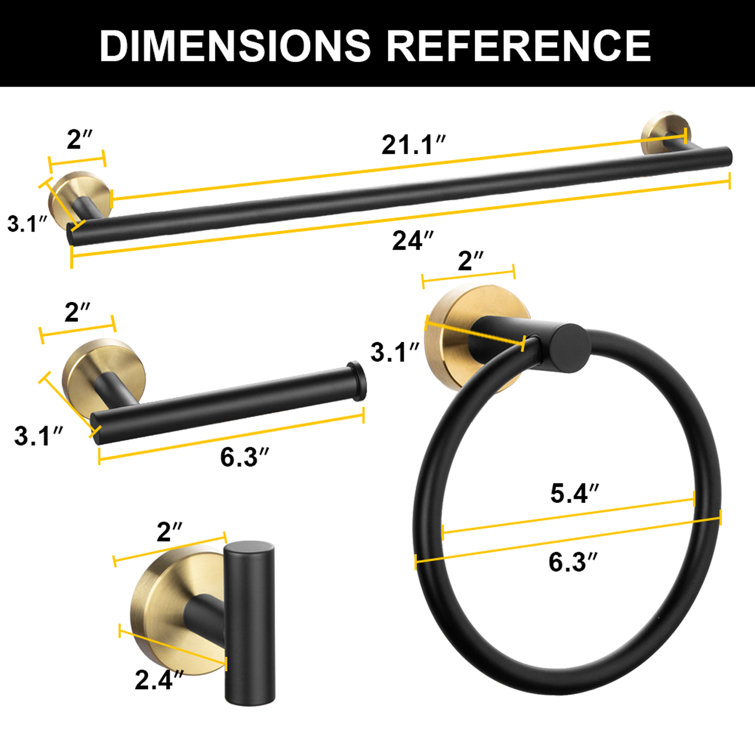 Matte Black and Brushed Gold 5-Piece Bathroom Hardware Set