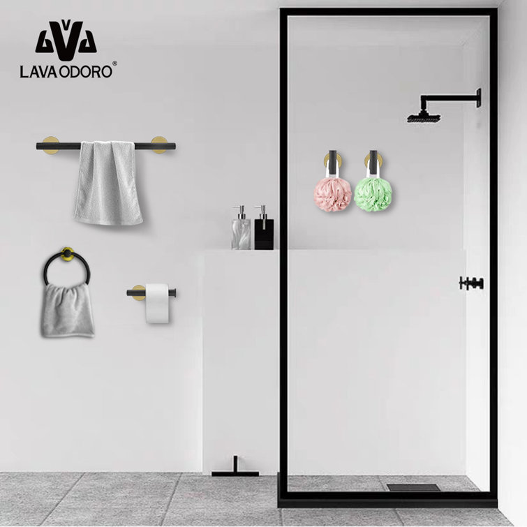 Matte Black and Brushed Gold 5-Piece Bathroom Hardware Set