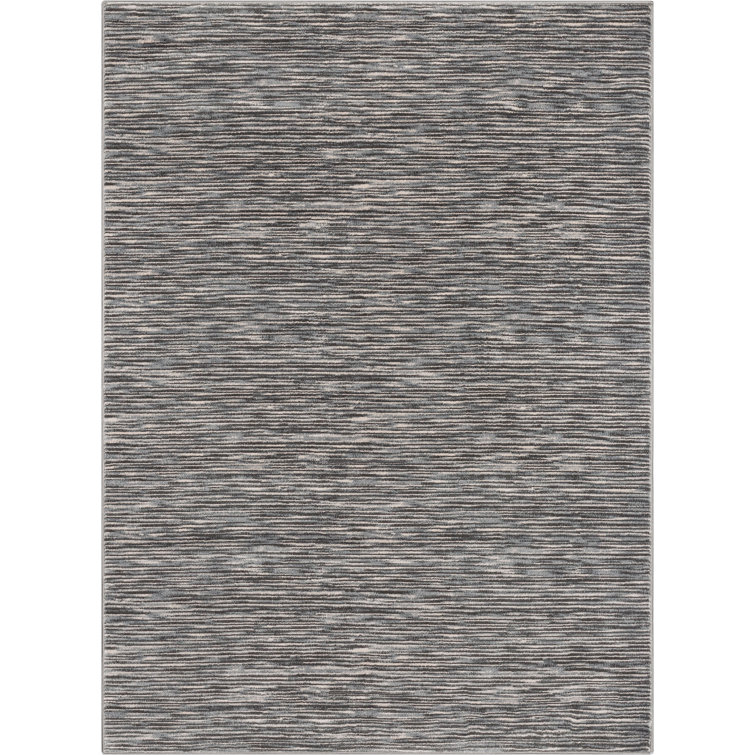 Dark Grey Striped Synthetic 5' x 7' Reversible Area Rug