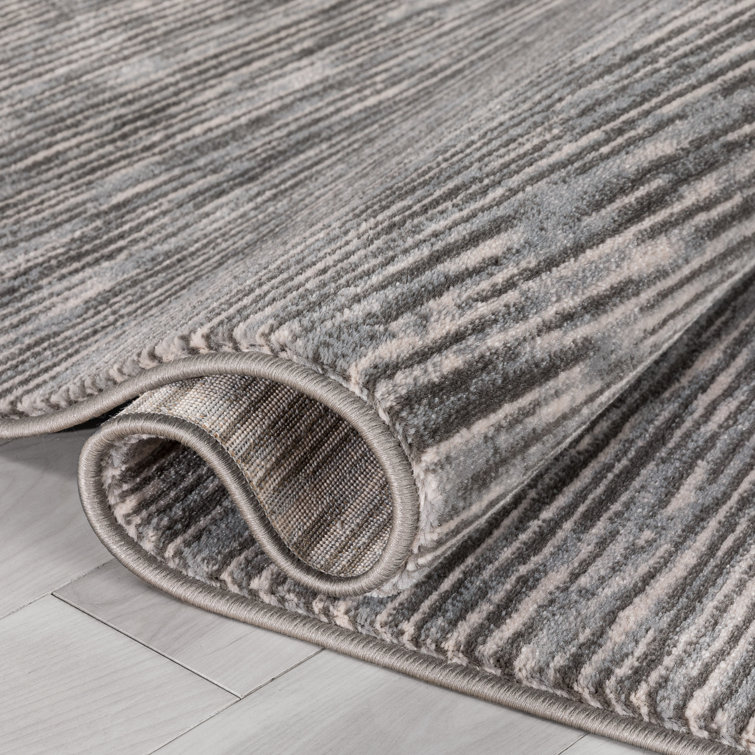 Dark Grey Striped Synthetic 5' x 7' Reversible Area Rug