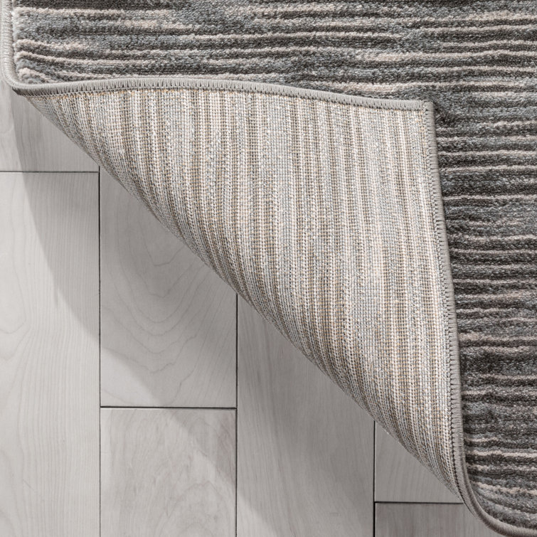 Dark Grey Striped Synthetic 5' x 7' Reversible Area Rug