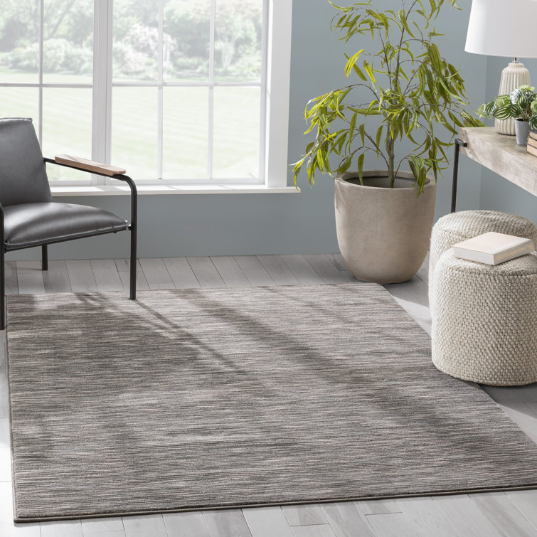 Dark Grey Striped Synthetic 5' x 7' Reversible Area Rug