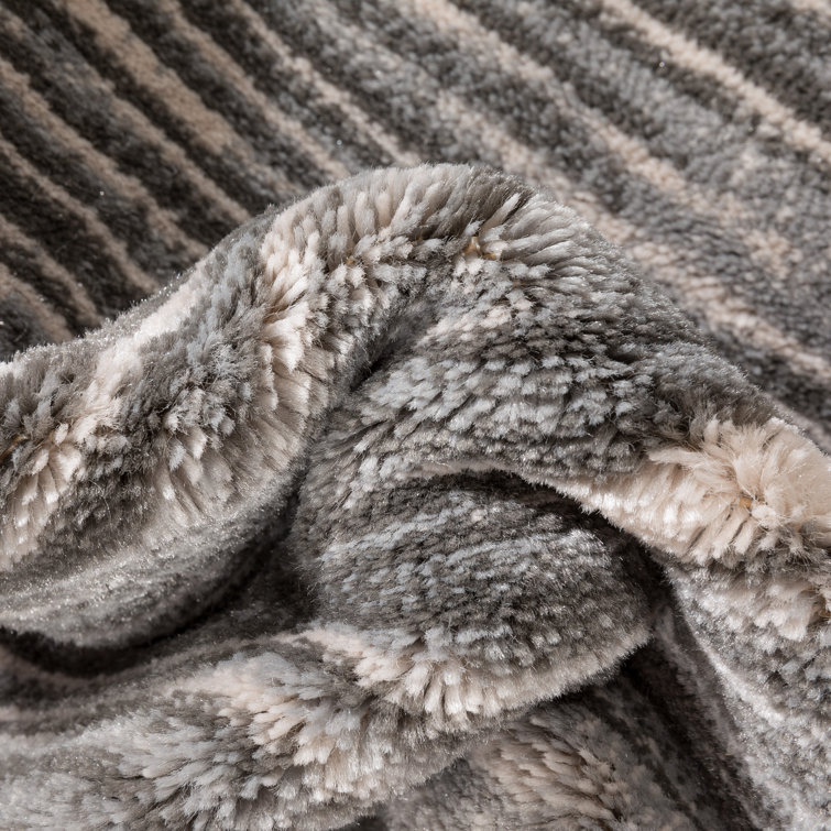 Dark Grey Striped Synthetic 5' x 7' Reversible Area Rug