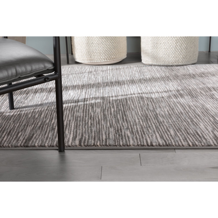 Dark Grey Striped Synthetic 5' x 7' Reversible Area Rug