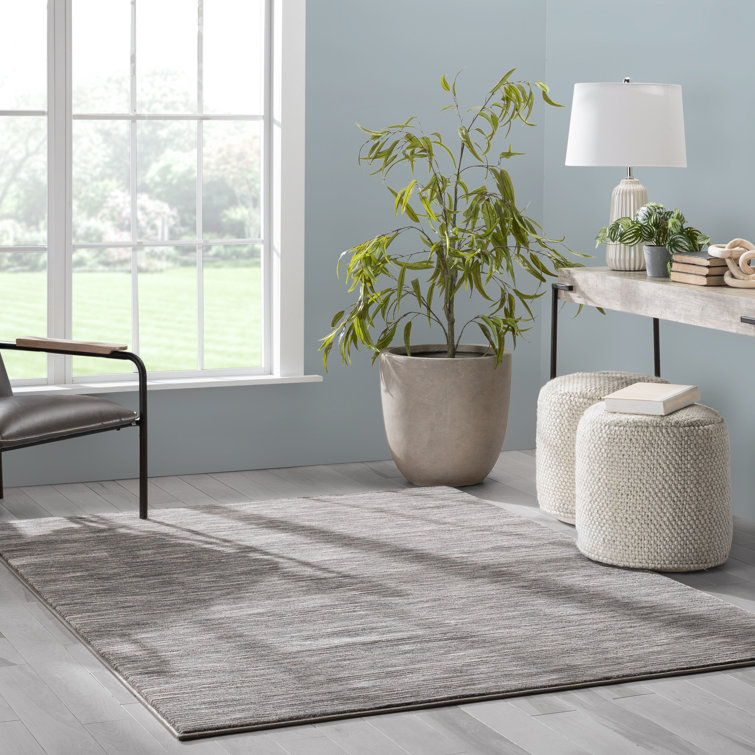 Dark Grey Striped Synthetic 5' x 7' Reversible Area Rug