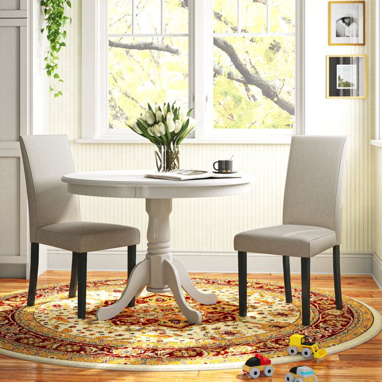 Beige Faux Leather High Back Parsons Side Chair