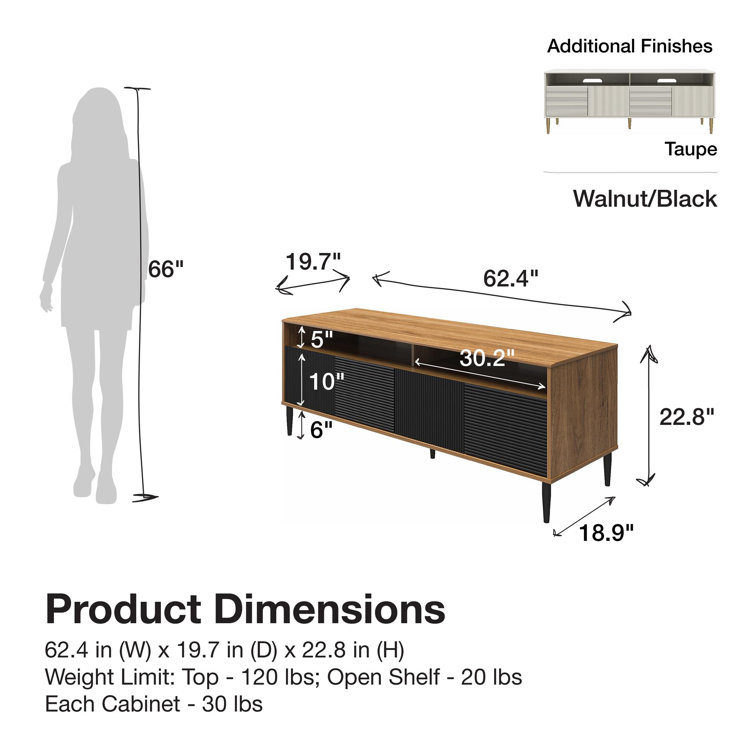 Daphne Walnut and Black Fluted Media Console with Cabinet