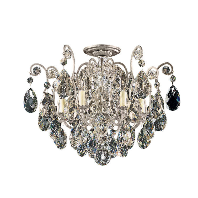 Antique Silver Crystal 6-Light Semi Flush Mount Chandelier
