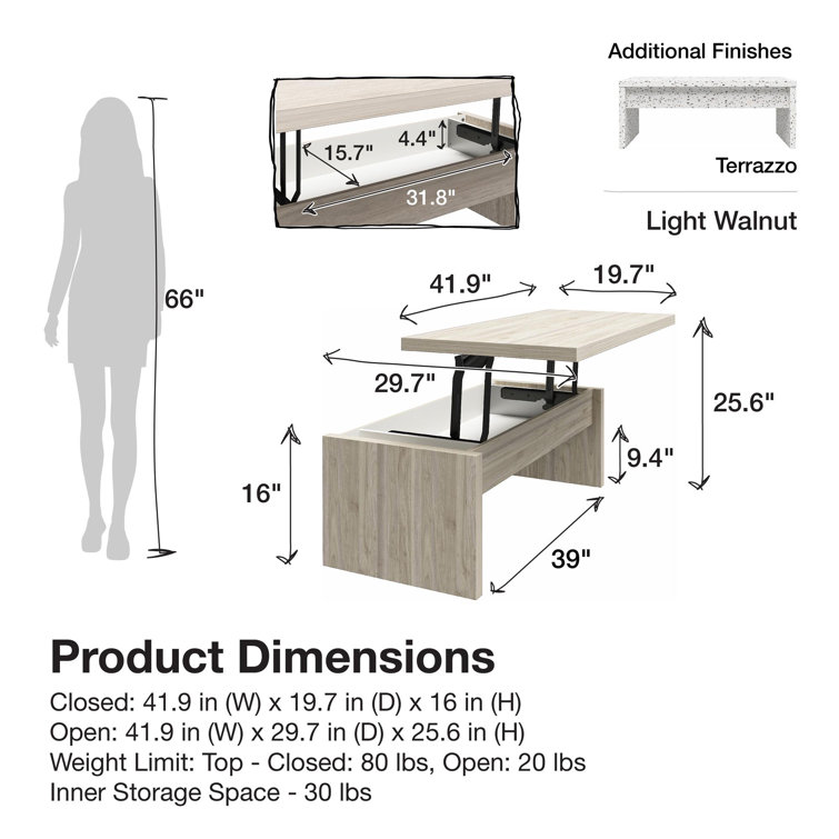 Winston Rectangular Lift-Top Wood Coffee Table with Storage